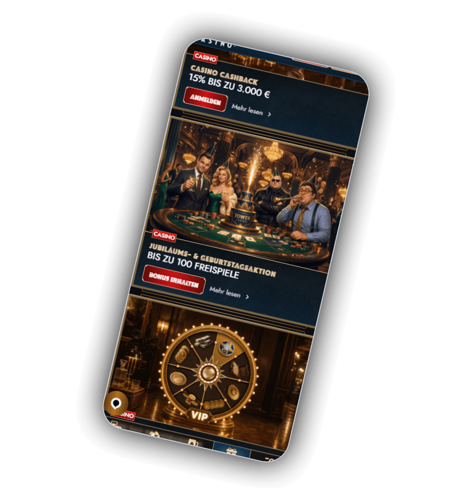 Aktionsseite mit Casino Cashback, Geburtstagsaktion und VIP-Glücksrad